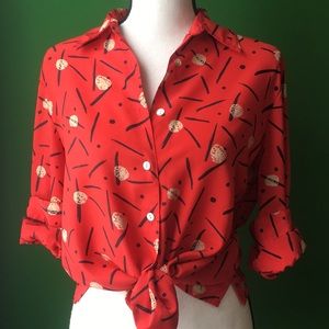 💄Vintage 80s Notations Abstract Print Blouse